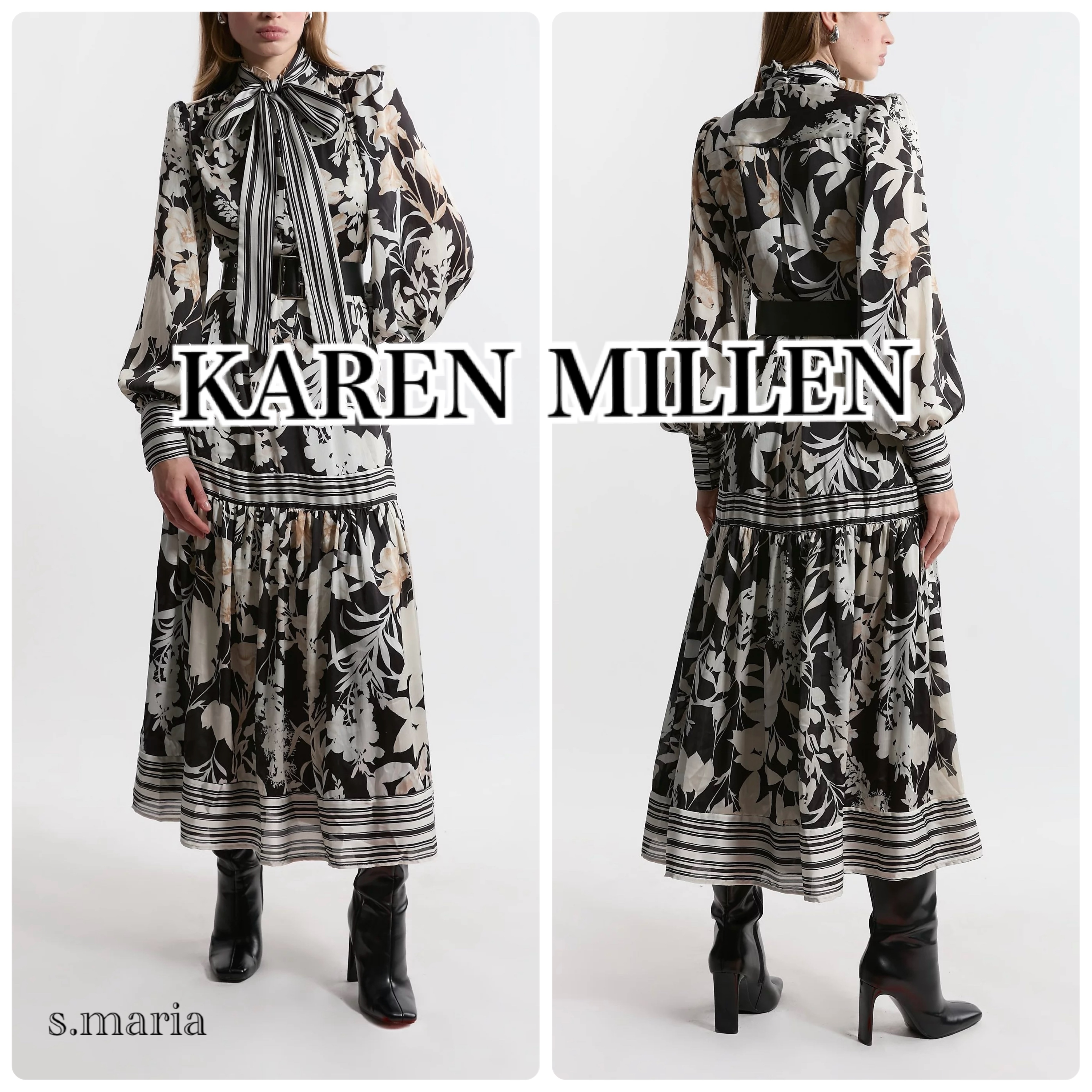 【Karen Millen】パフスリーブティアードワンピース*送料関税込