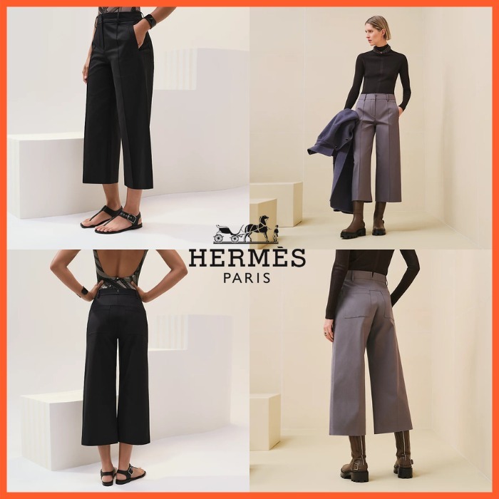【洗練されたシルエット】HERMES 人気 クロップドパンツ 上品