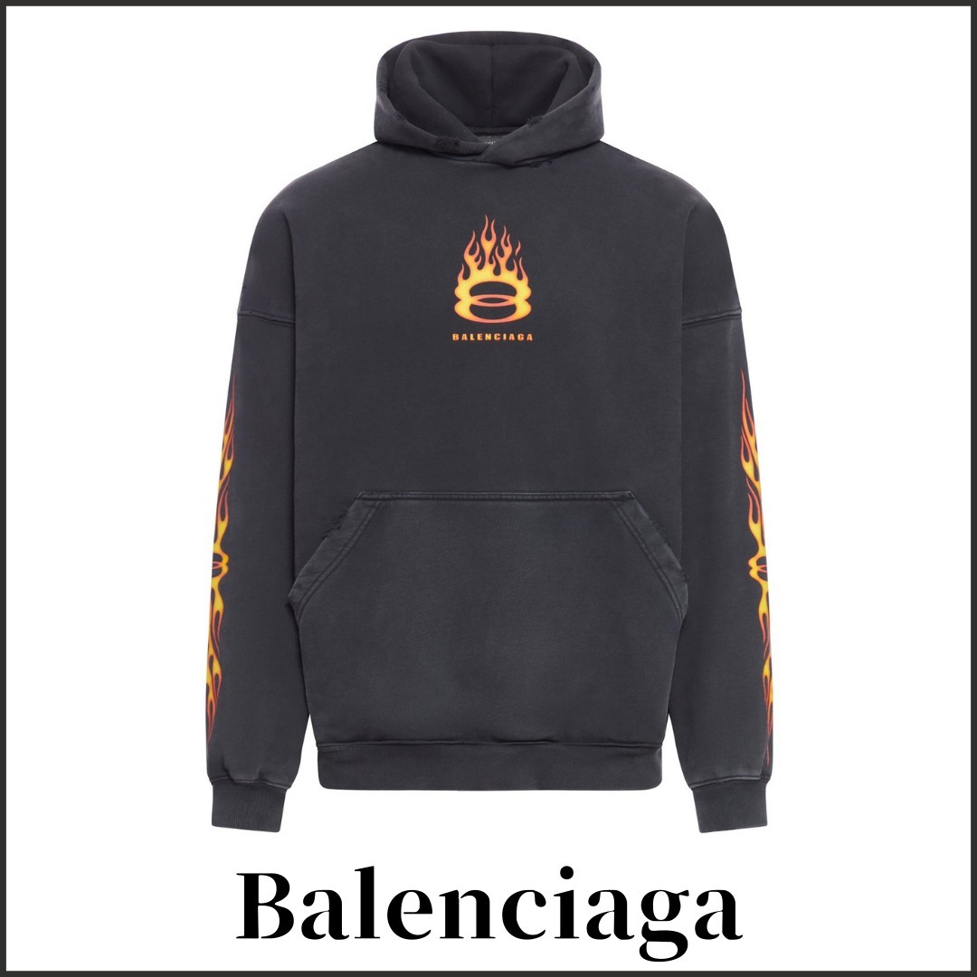 関税込【BALENCIAGA】ロゴ エンブロイダリー フーディ ブラック
