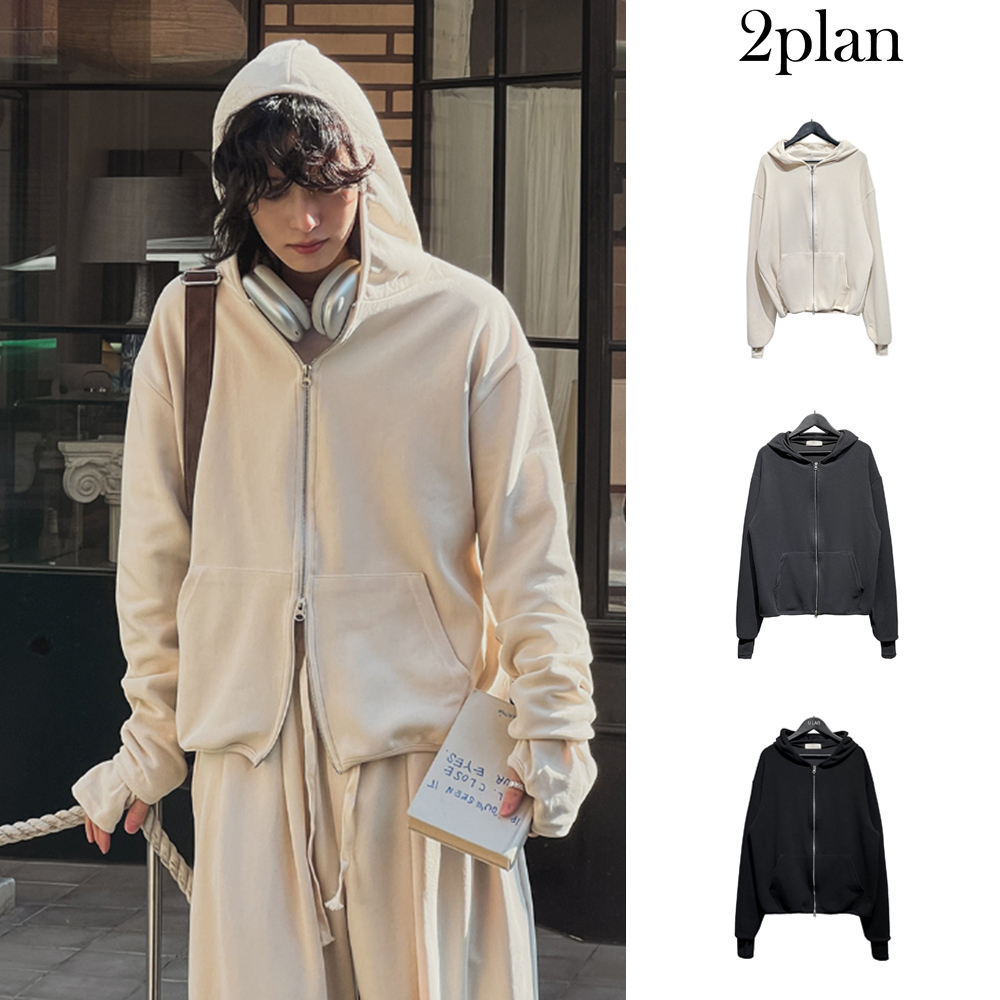 【2plan】Henne warmer layered two way hoodie zip-up