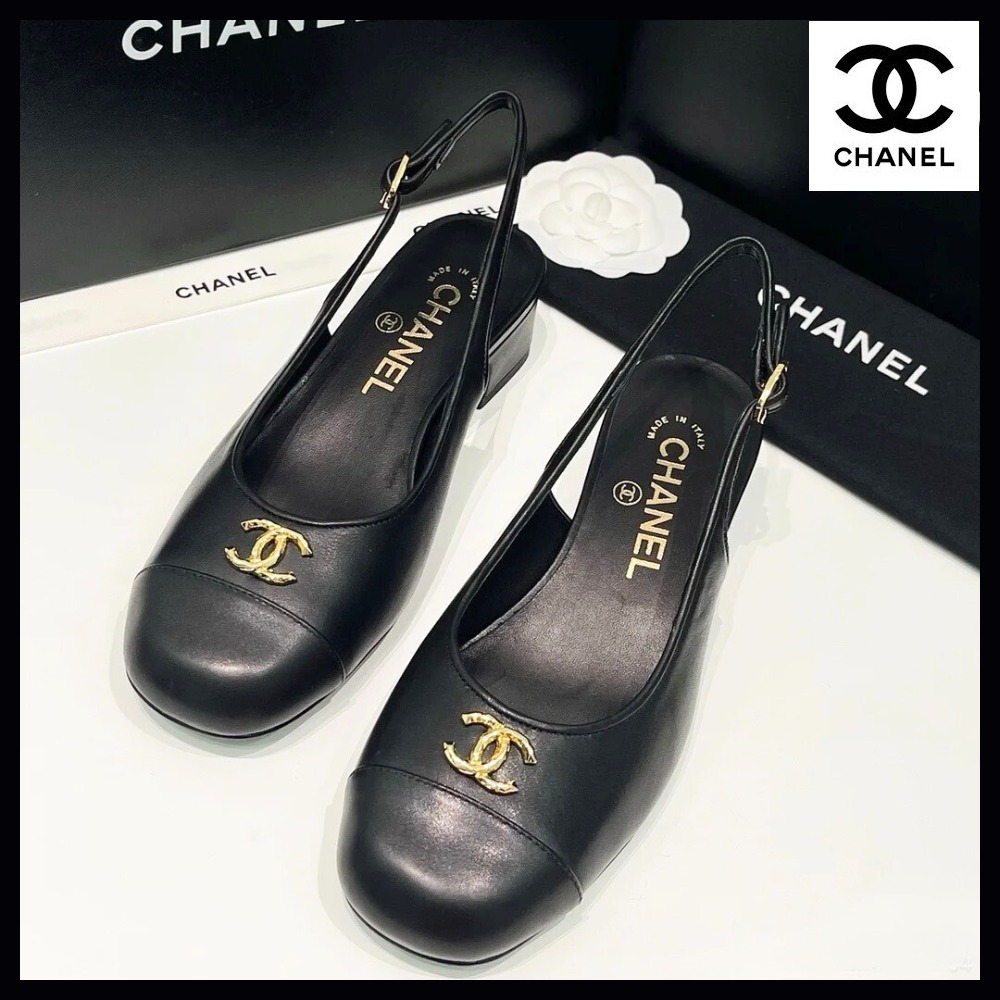 【上品なデザイン♪】CHANEL ビジューココマークスリングバック