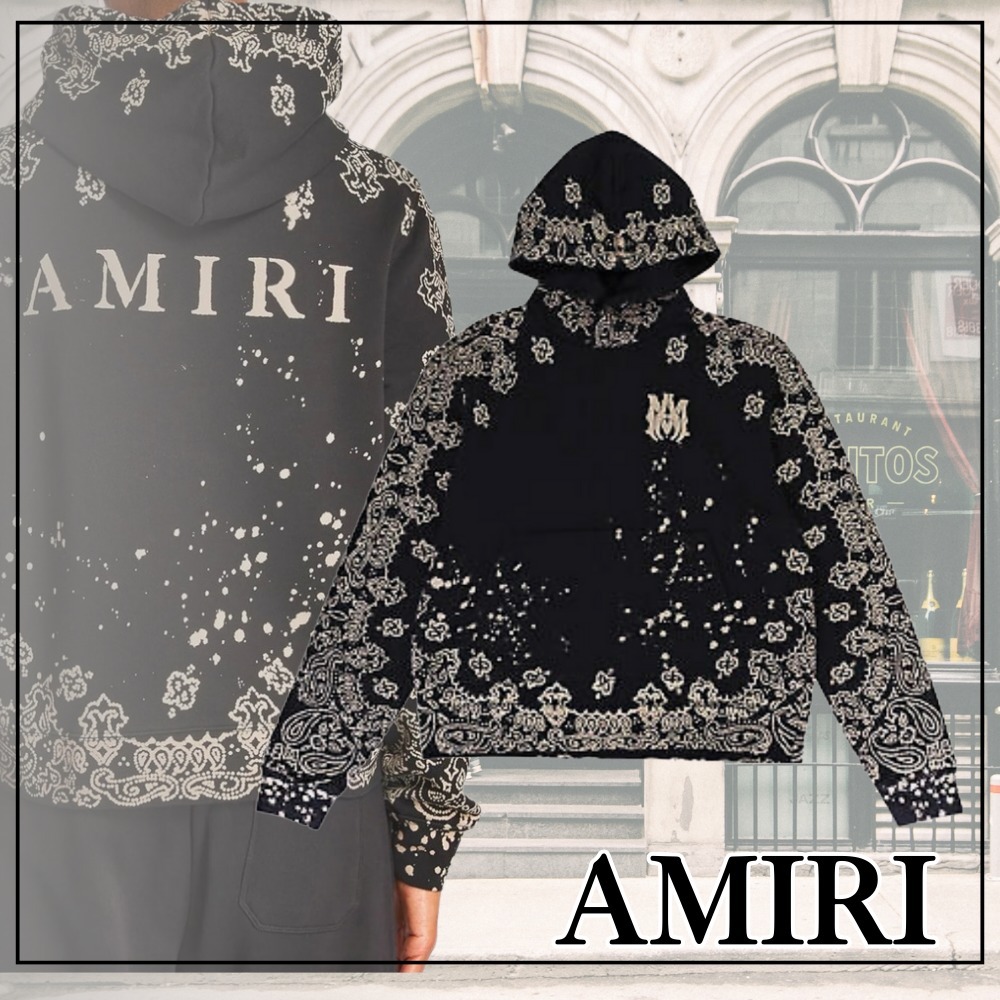 【人気】AMIRI バンダナブリーチオールオーバーブラックパーカー