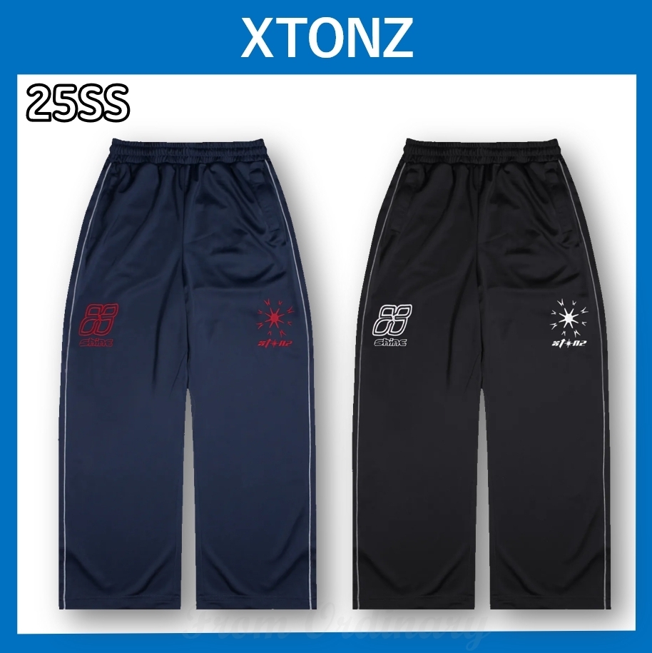 [XTONZ] SHINE PIPING WIDE TRACK PANTS ★大人気★