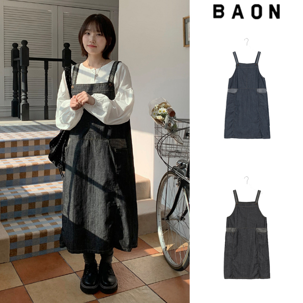 【BAON】Moeti Check Color Pocket Denim Suspenders OP