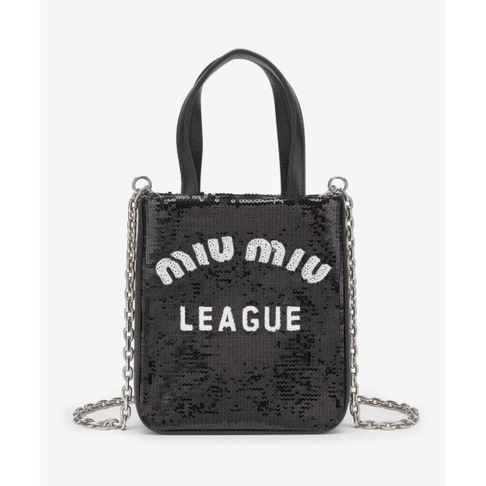●MiuMiu● Women's Mini Sequin Tote Bag Black 5BA2202F3OF000