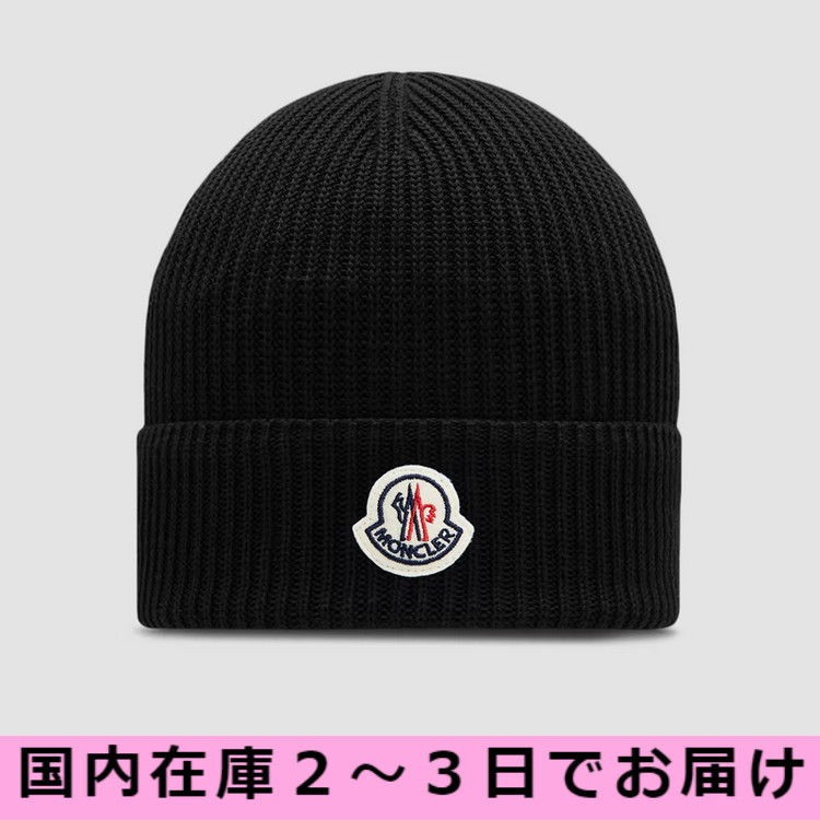 【国内在庫/即納】MONCLER ニットキャップ ロゴ入り ビーニー