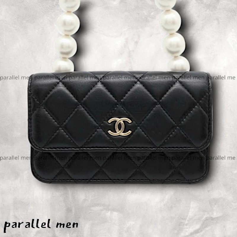 【CHANEL】パールチェーン ショルダーウォレット ラムスキン