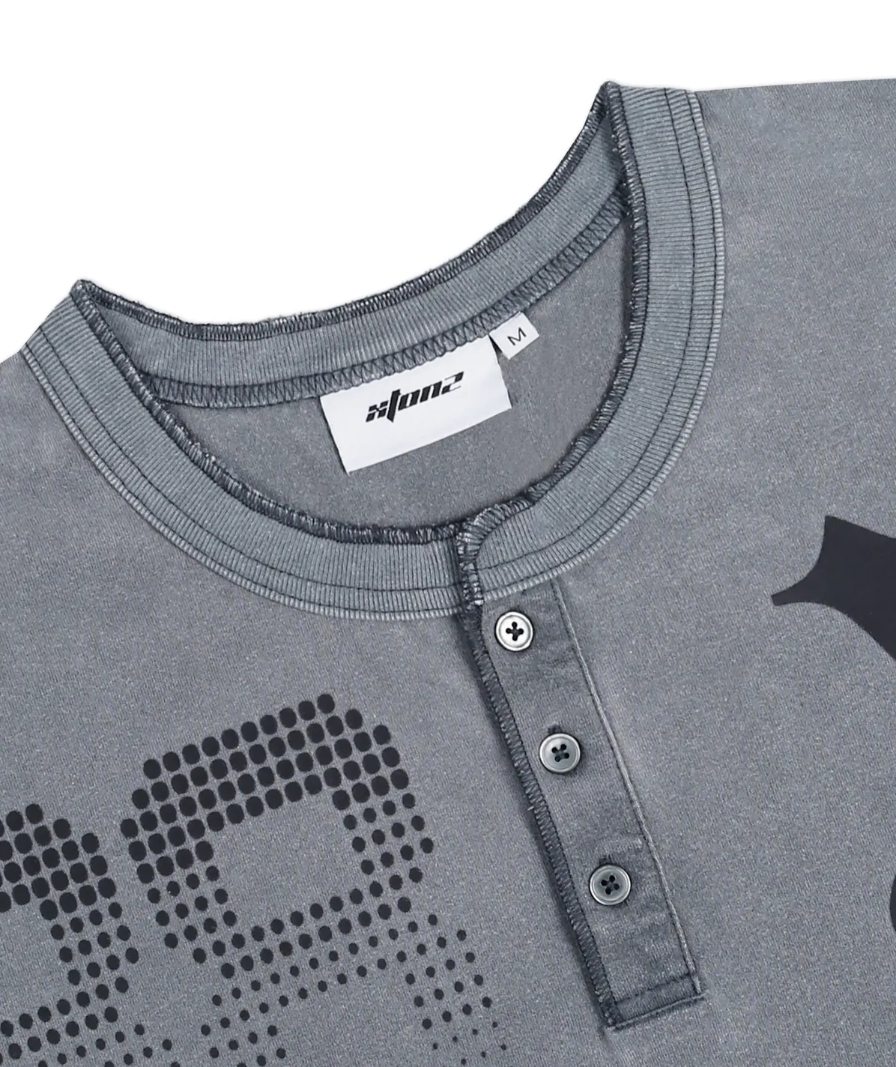 XTONZ] JENNA FADE WASHING HENLEY NECK LONG SLEEVE☆大人気