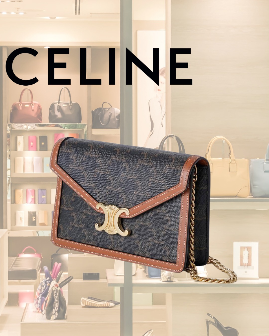 CELINE】チェーンウォレット マーゴ トリオンフキャンバス