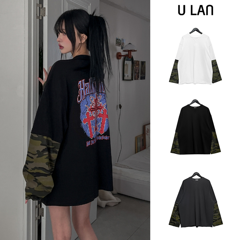 【U LAN】Holly print camo layered long sleeves