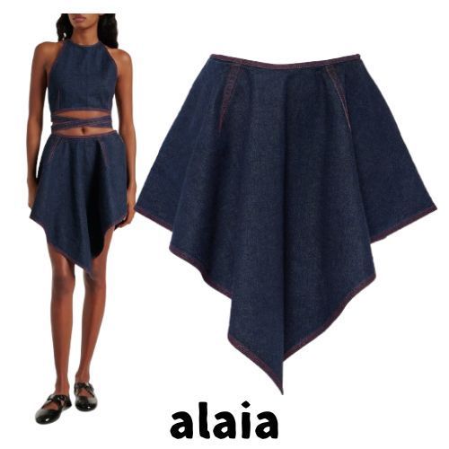 【ALAIA】三角形のアシンメトリーデニムミニスカート