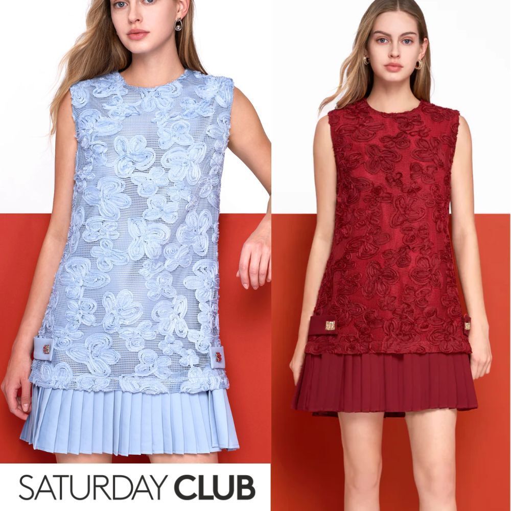 Saturdayclub プリーツ ショートレース ワンピース ノースリーブ