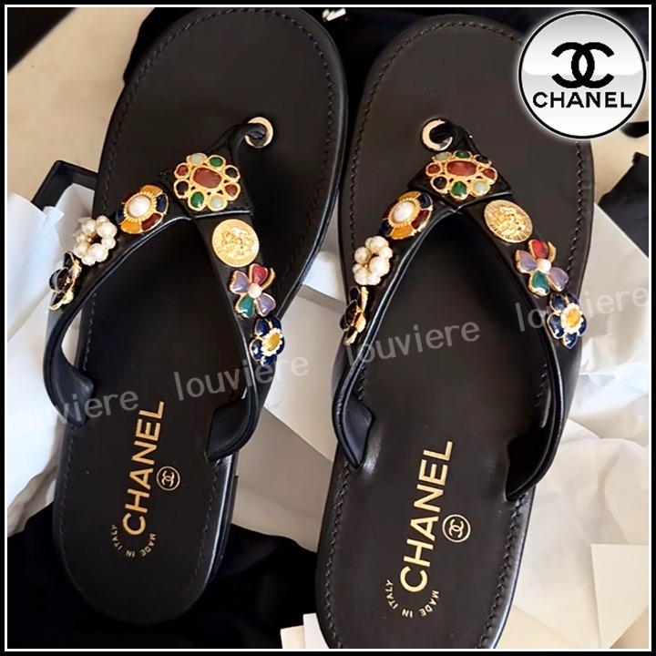【ビジューが華やか♪】CHANEL 25SSP ビーチサンダル