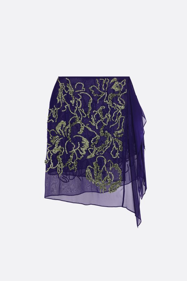 スカート DRIES VAN NOTEN SIMA MIDI SKIRT IN CHIFFON WITH SEQUINS