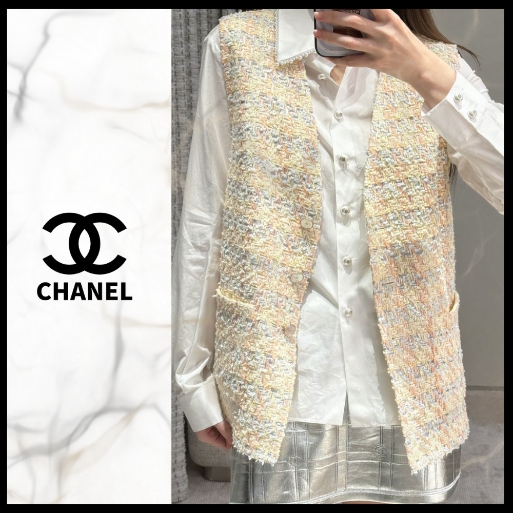【CHANEL】春カラーが可愛い★25p ツイード ベスト
