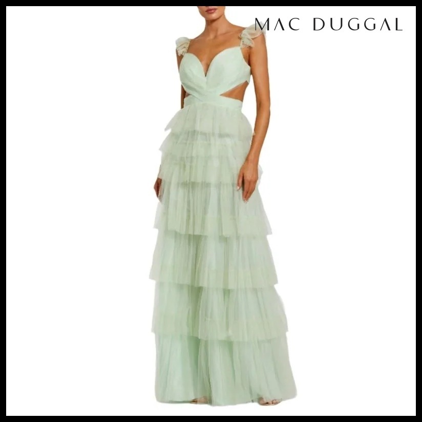 Mac Duggal フリルティアードドレス