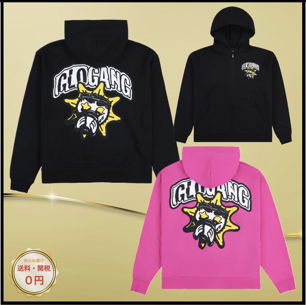 関税なし♪【GLOGANG】Zip Up ロゴ ★チャック付き パーカー