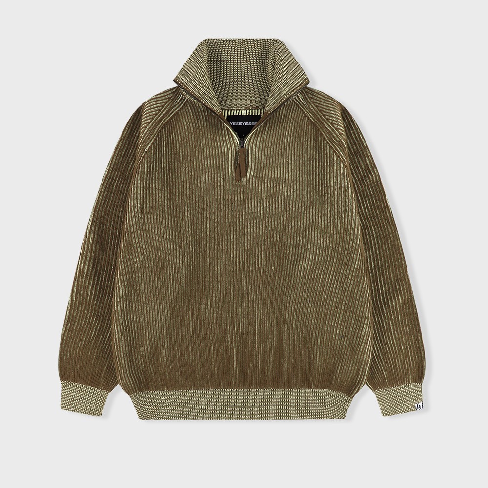 スウェット・トレーナー YESEYESEE Rib Knit Half Zip up Khaki