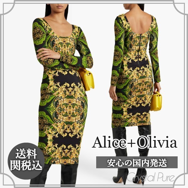 【Alice+Olivia】ジャージー ワンピース プリント入り【送関込】