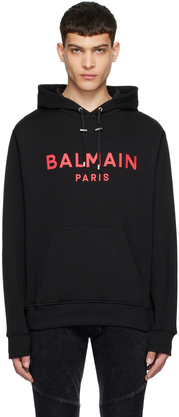 【関税込み】Balmain ブラック Paris プリント フーディ
