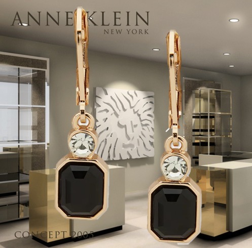 Anne Klein ジェットストーン＆クリスタル ドロップ ピアス