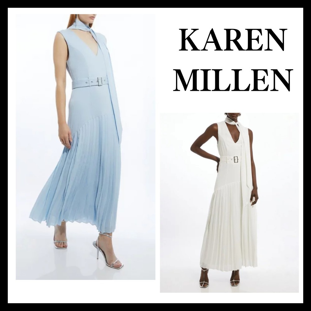 ◆KAREN MILLEN◆タイネックポンチ＆ジョーゼットプリーツドレス