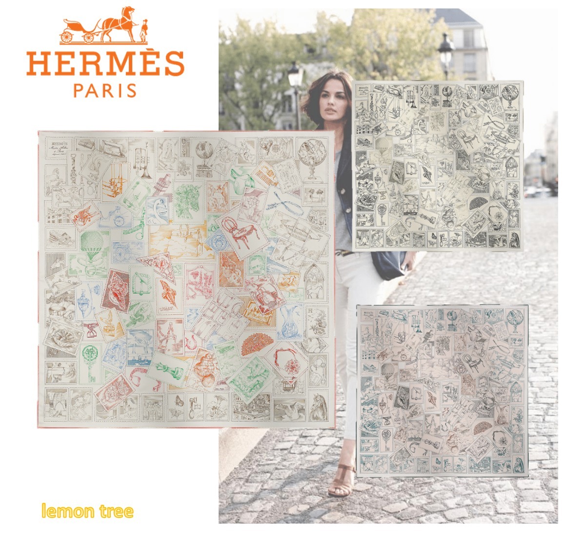 HERMES スカーフ カレ90 切手デザイン