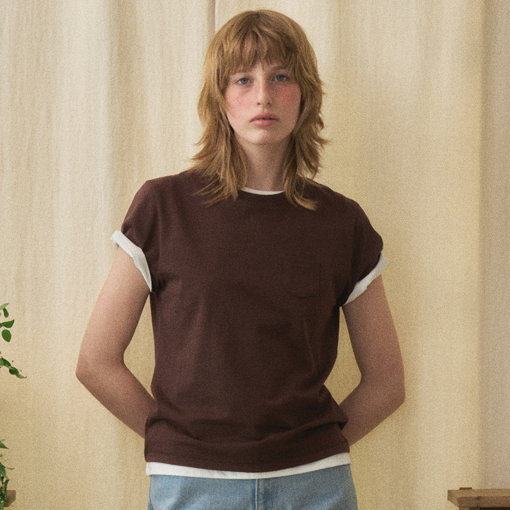 Tシャツ・カットソー Mini Pocket Slim-Fit Half-Sleeve - Brown