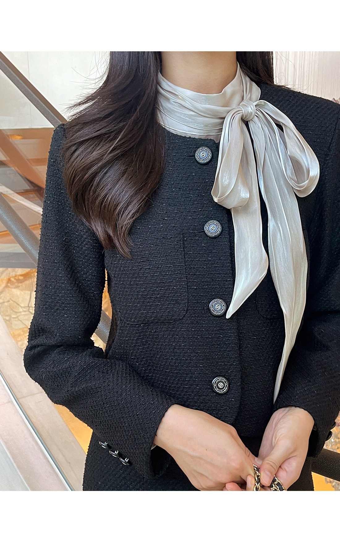 ジャケット [I AM MARI] Stel Round Tweed Short Jacket