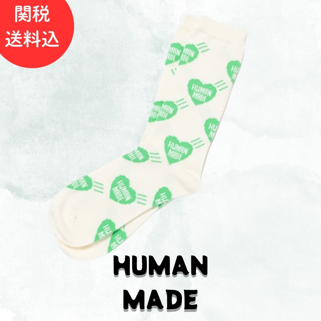 関税送料込【HUMAN MADE】ハートソックス グリーン ブランドロゴ