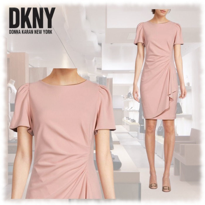 期間限定! DKNY フラッタースリーブ ミディワンピース