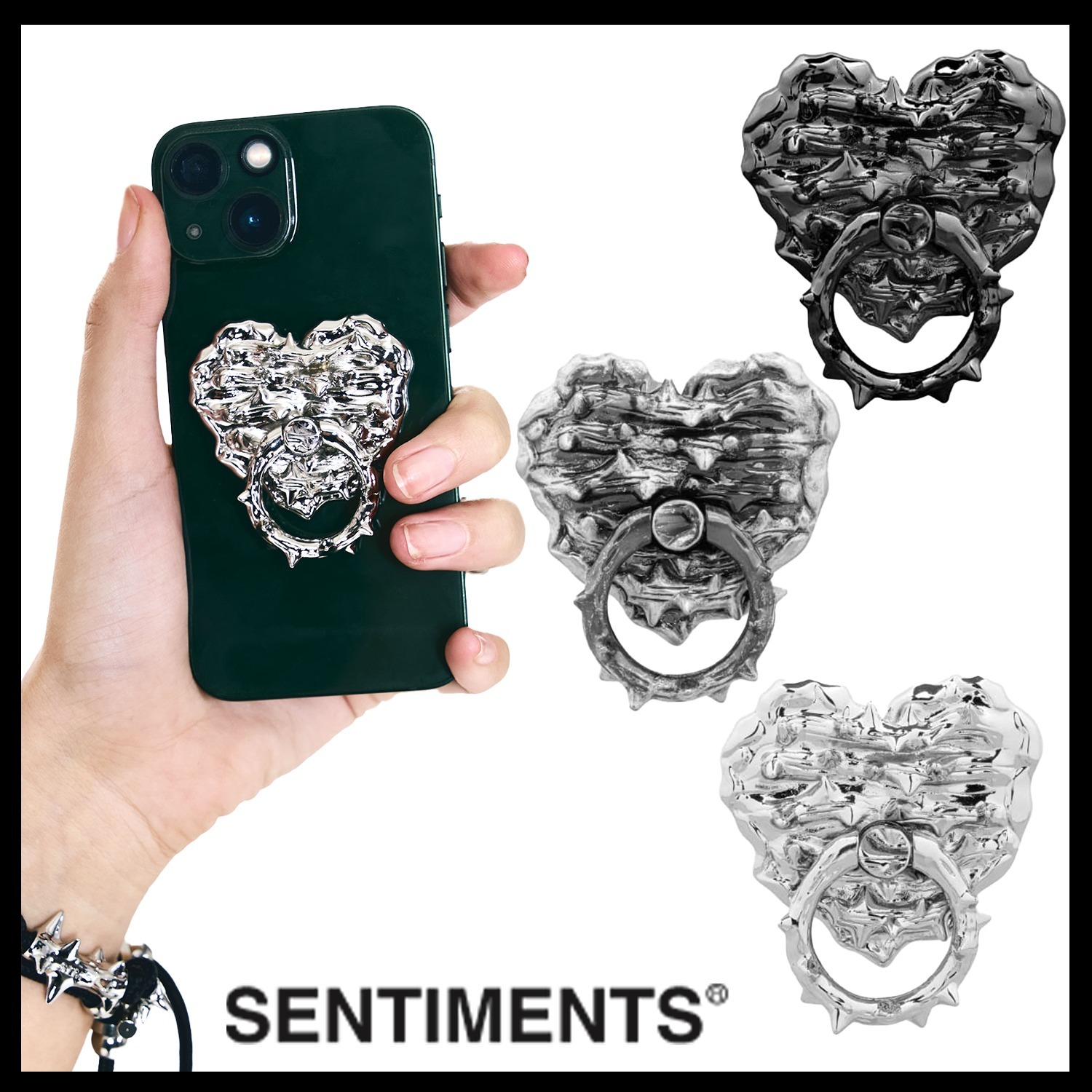 【SENTIMENTS】NO.612 SPIKY HEART PHONE GRIP / 追跡付