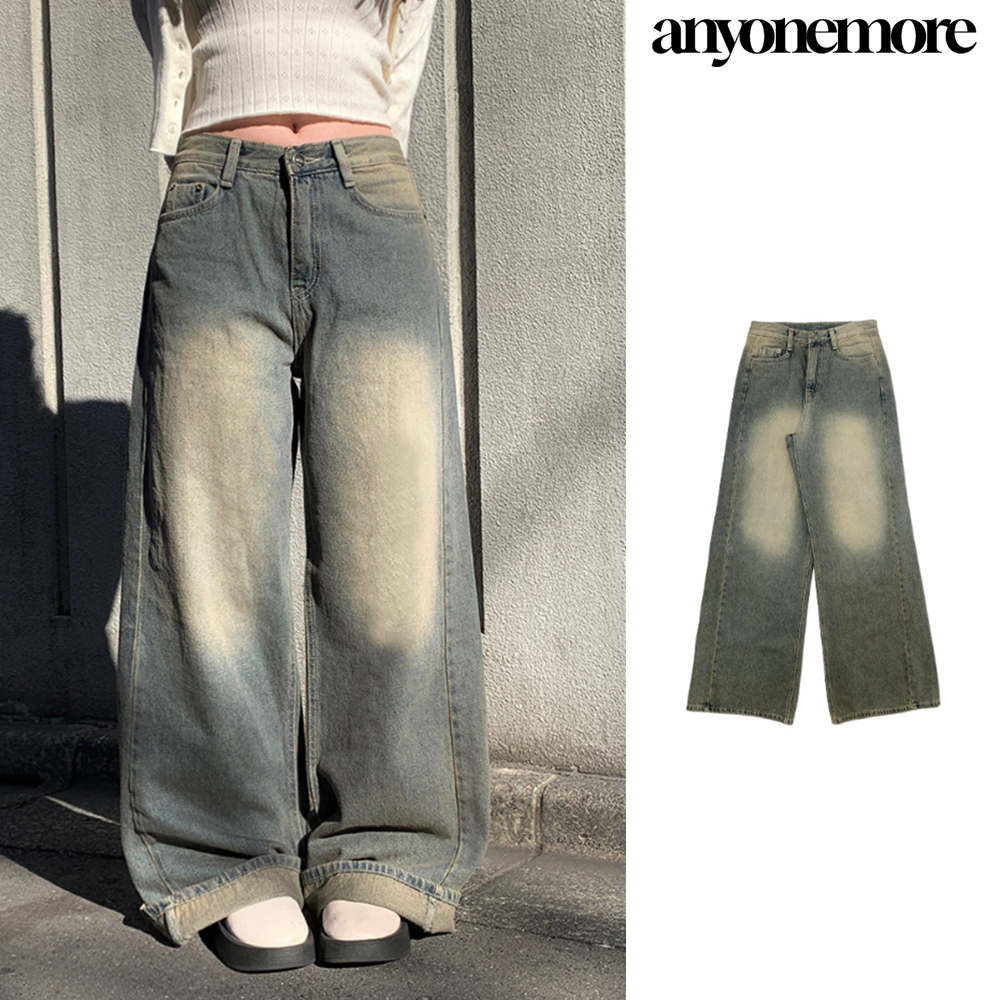 【Anyone more】Demo Vintage Washing Cut Wide Denim Pants