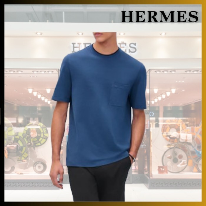 【シンプル上品 /青系】HERMES 襟スティッチ Tシャツ