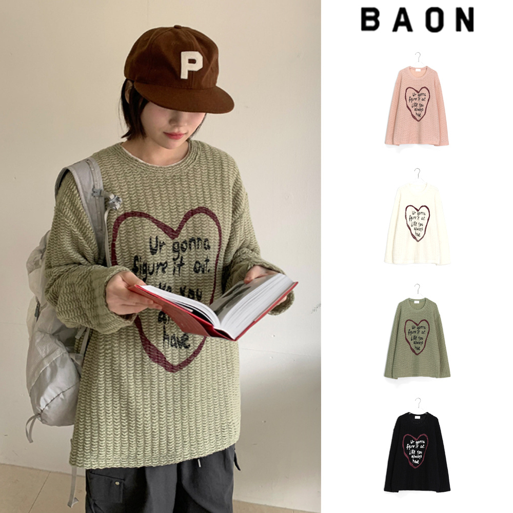 【BAON】[unisex] Poneki heart printing mesh over knit tee