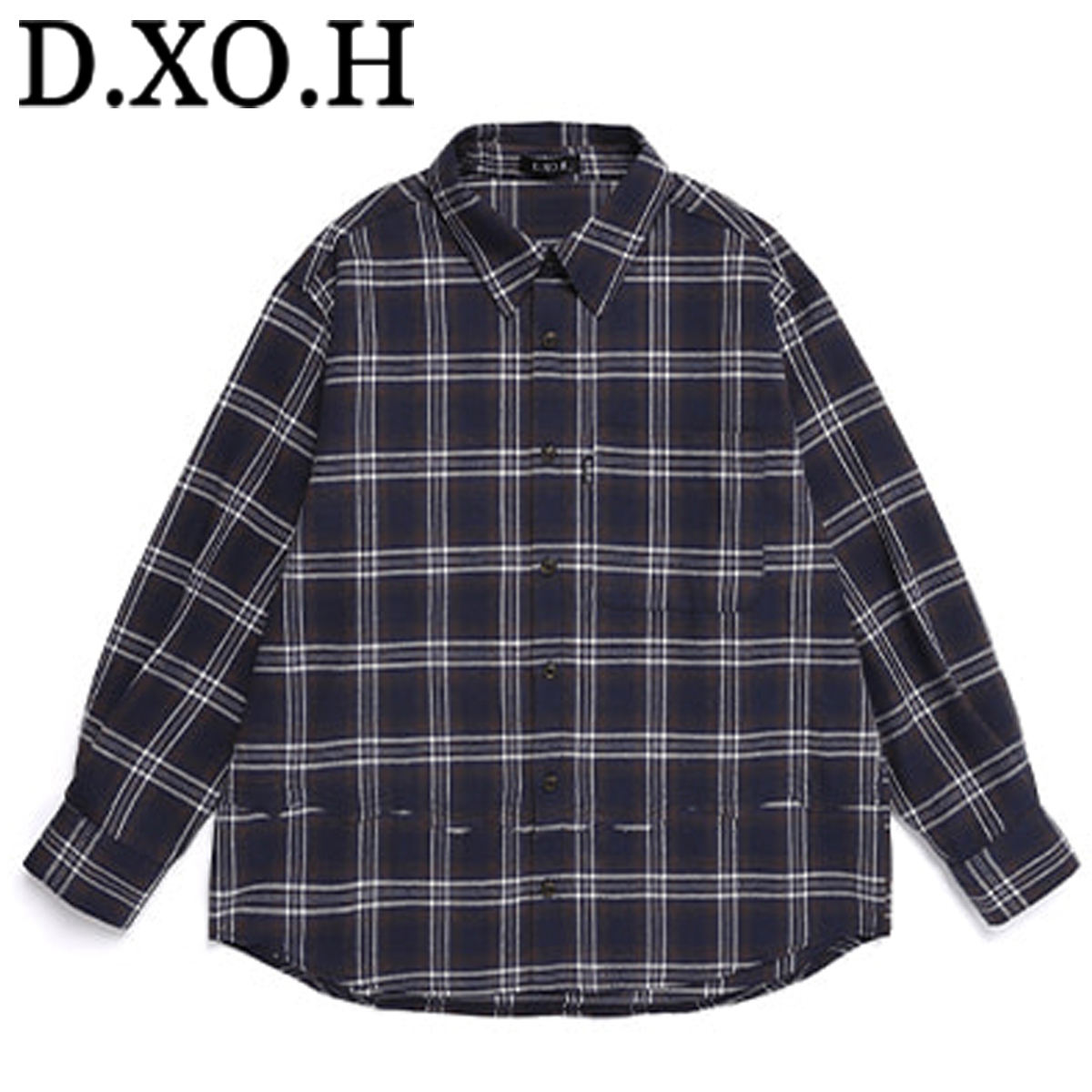 ★DXOH★Detail check shirt Navy★正規品/韓国直送料込/人気