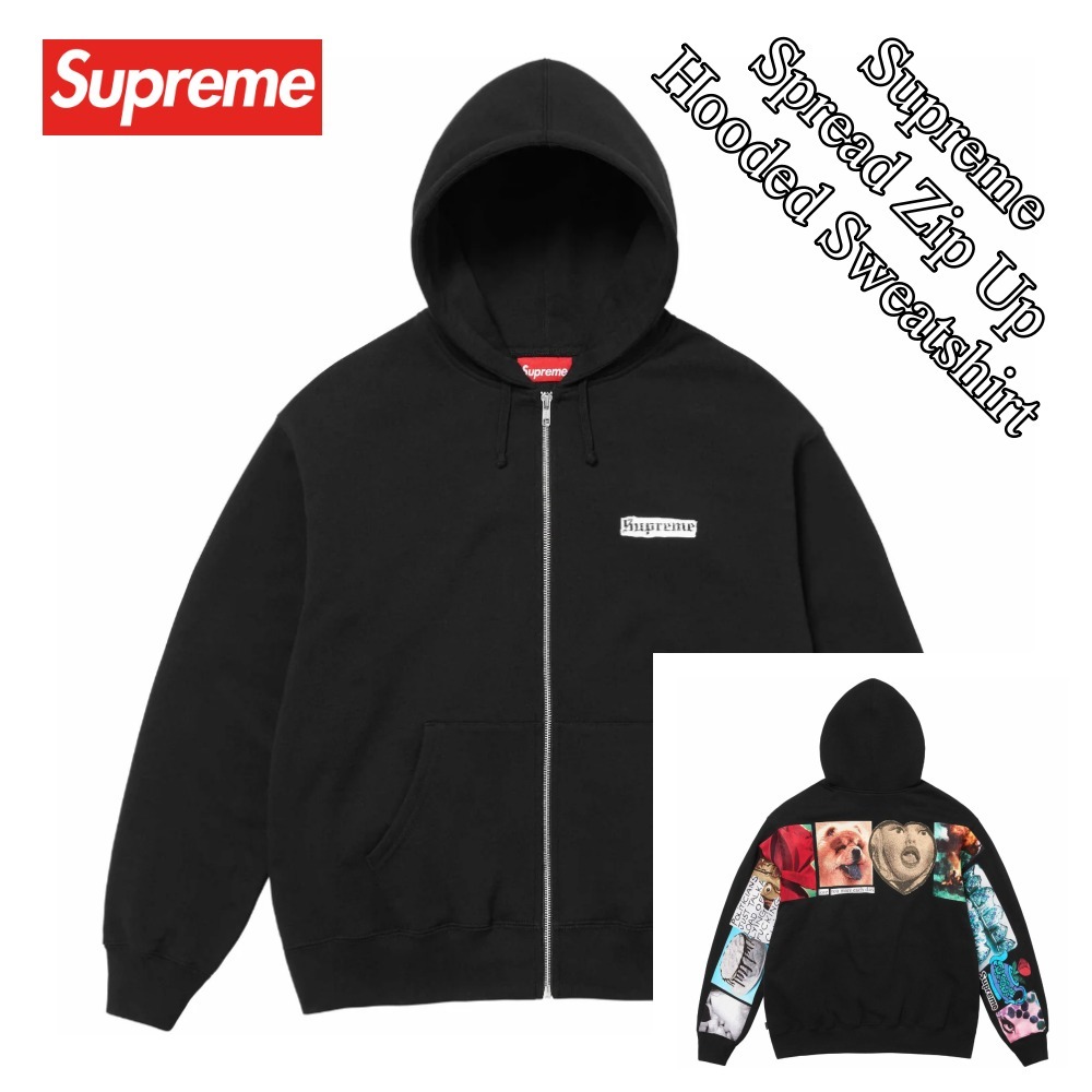 【Supreme】Spread Zip Up Hooded Sweatshirt Black 24SS
