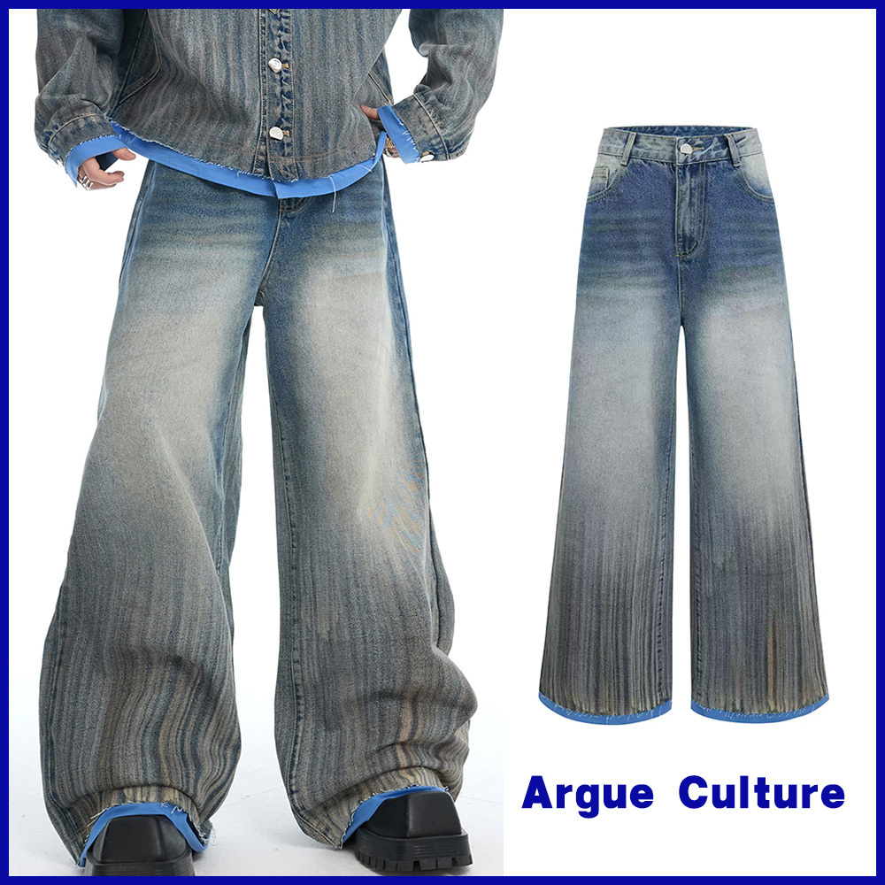 ArgueCulture洗練レイヤードデニムパンツ カットオフ wide-jeans