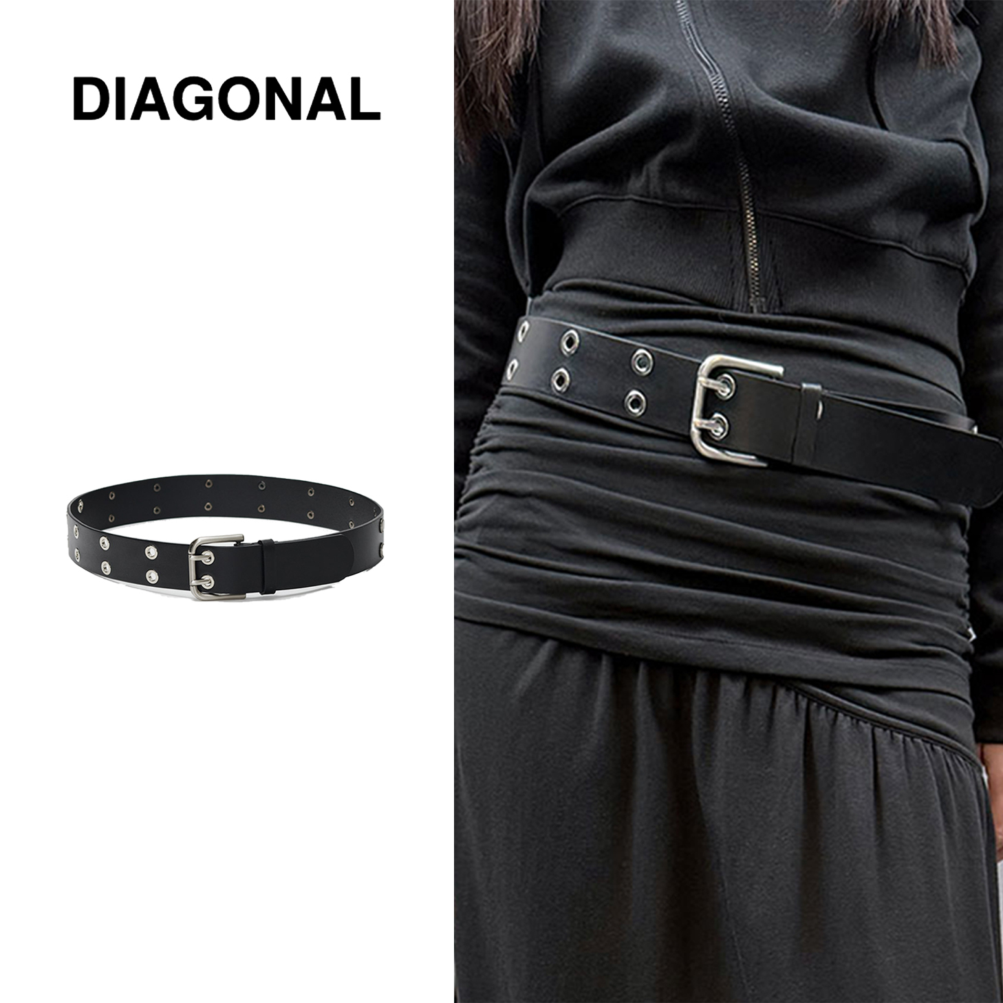ベルト DIAGONAL : 25SS / ADORNMENT LEATHER BELT (BLACK)
