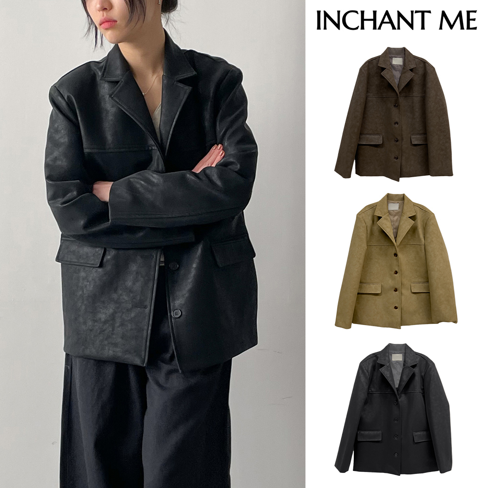 【INCHANT ME】Della Leather Single Loose Fit Jacket