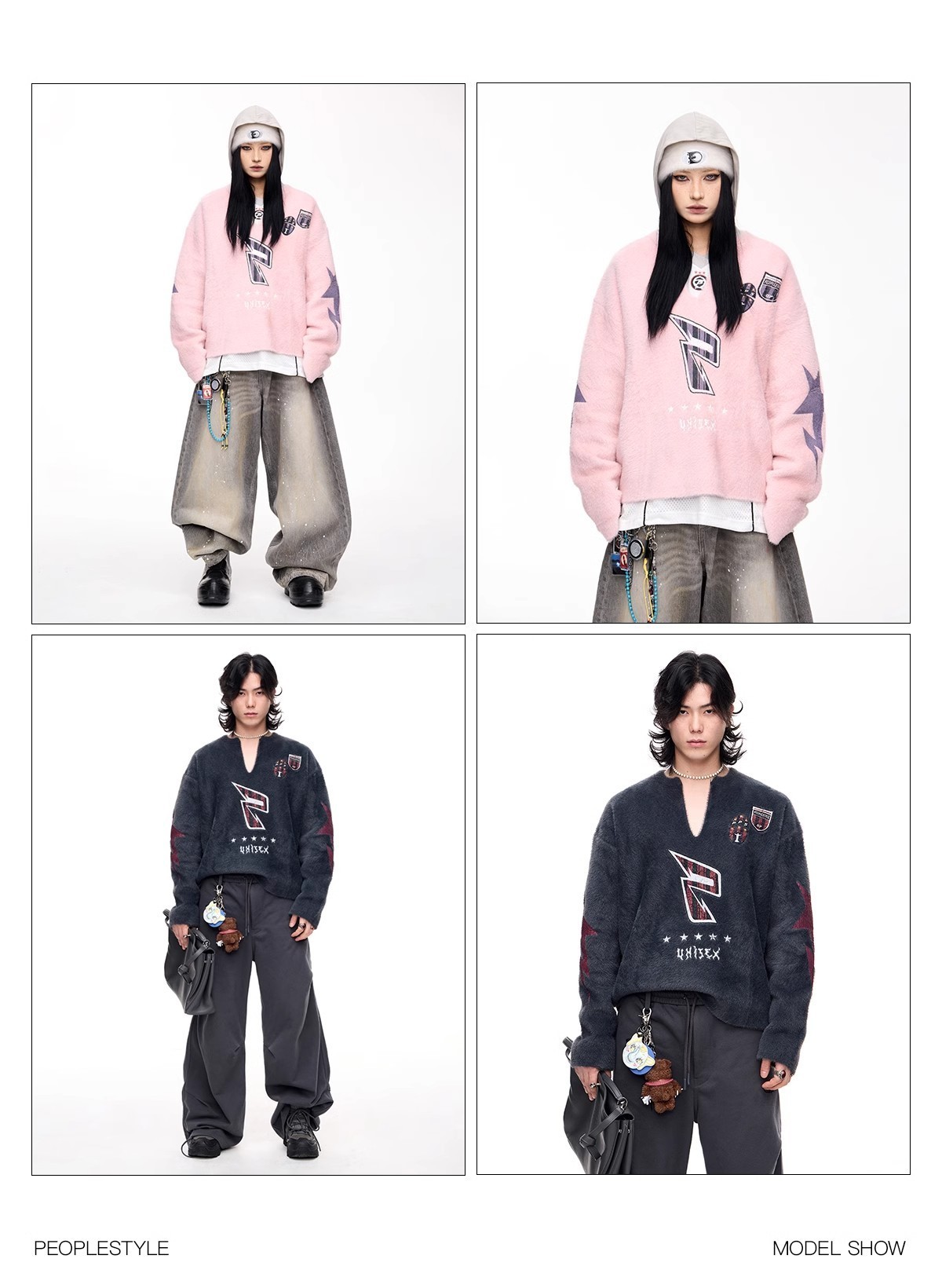 PEOPLESTYLE バッジ vネック プルオーバー セーター PEOPLESTYLE バッジ vネック プルオーバー セーター