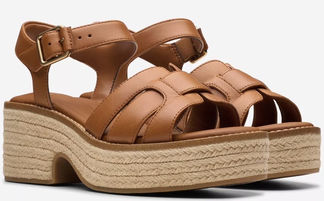 CLARKS 6.5cm ウエッジ ブラウン サンダル コルク 軽量 厚底