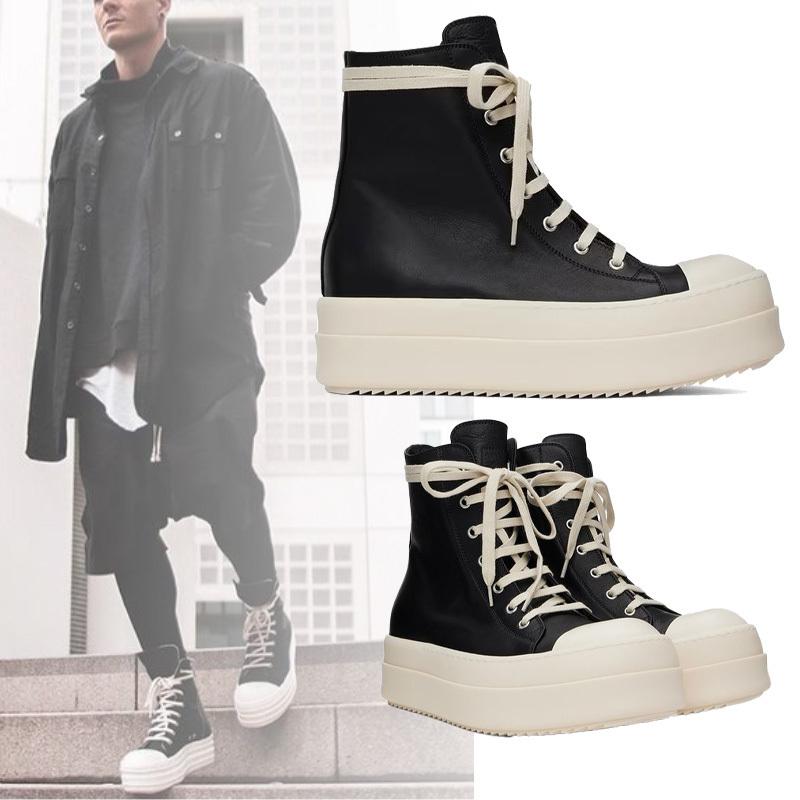 大人気! RICK OWENS ジップアップ カーフレザー スニーカー