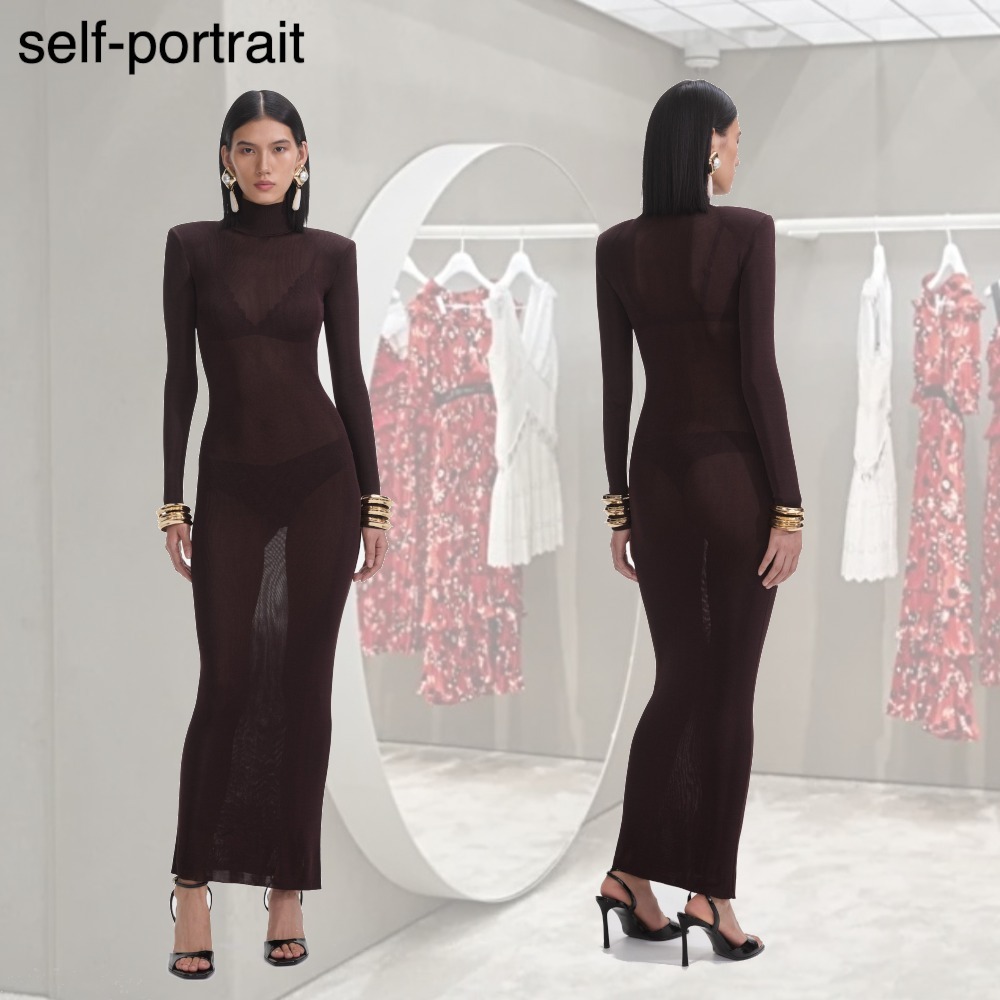 【希少】SELF PORTRAIT ブラウン ビスコースニット マキシドレス