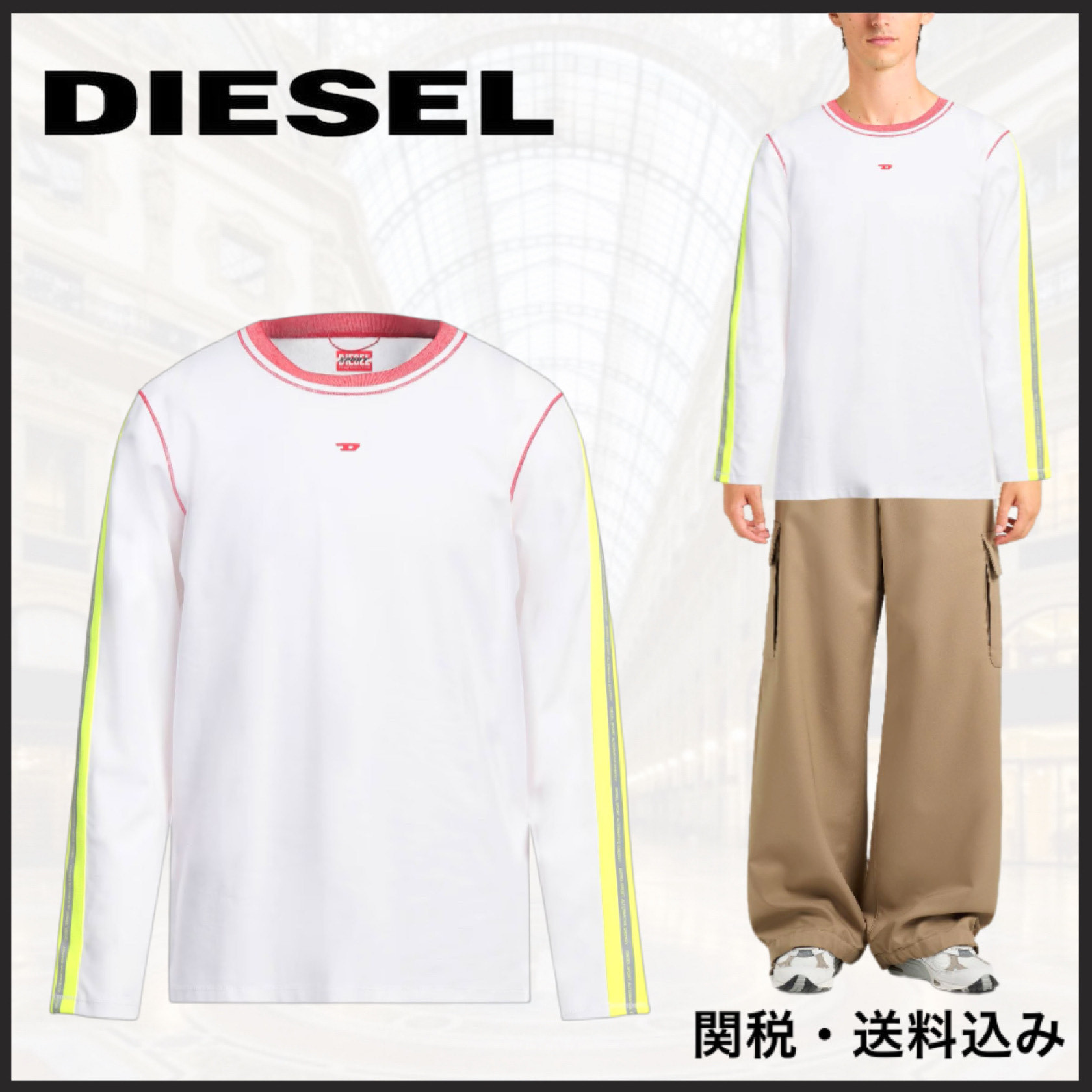関税込み★DIESEL★ロゴ コットン クルーネック 長袖 Tシャツ