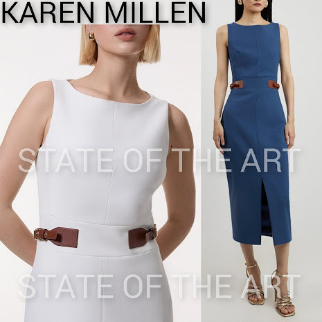 【Karen Millen】テーラード PU ウエストタブ ミディドレス