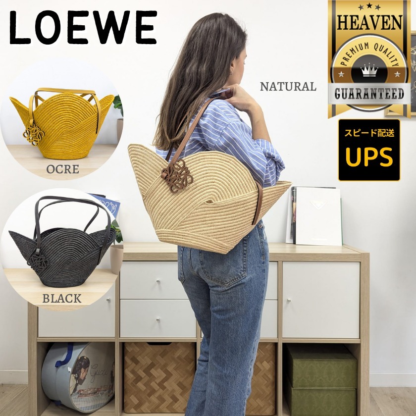 6万取引突破★UPS速達便利用！【LOEWE】ペタル ラフィア トート