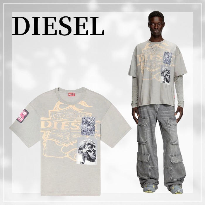 DIESEL t-boxt-slits-r8 ウォータープリント グラフィックパッチ