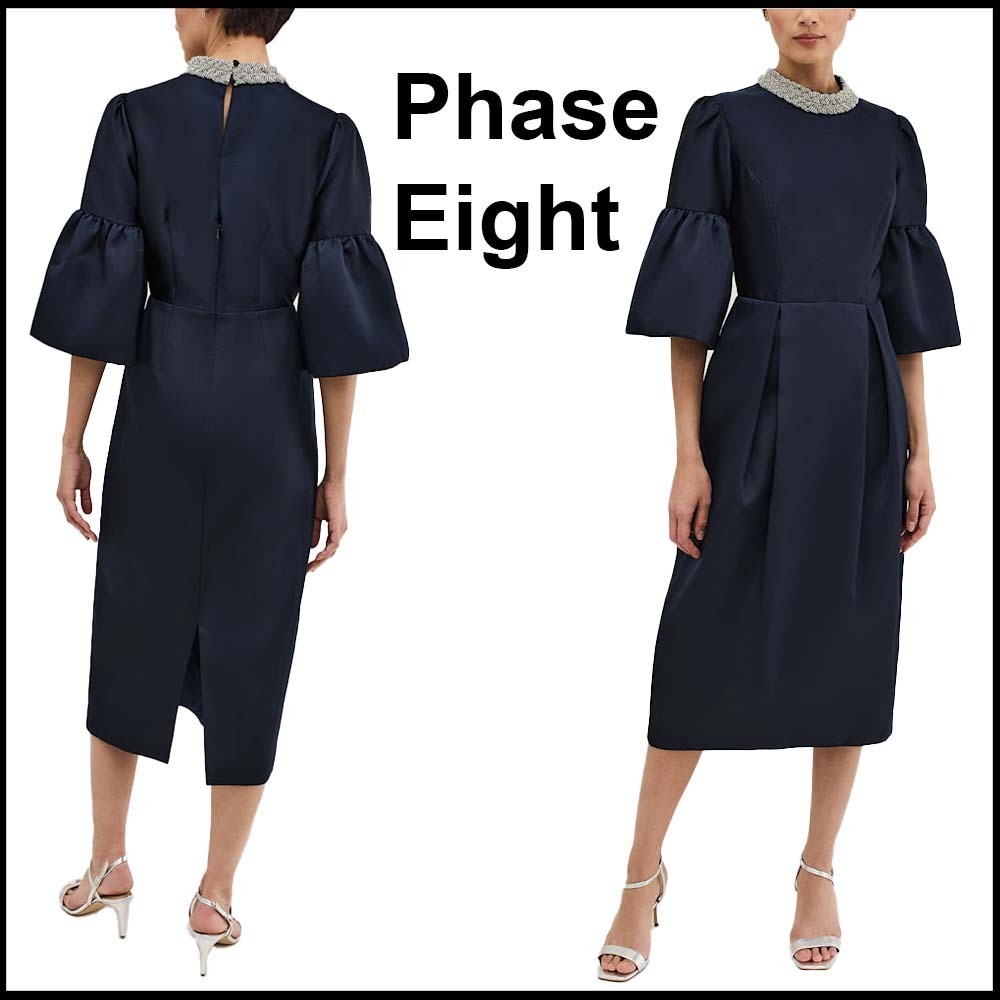 Phase Eight★オードリー ジュエルネック ネイビー ミディドレス