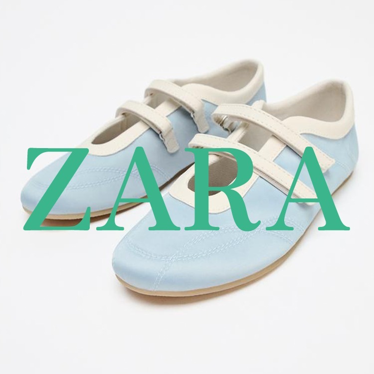 【ZARA】サテン風ステッチバレリーナシューズブルー5206/510/401